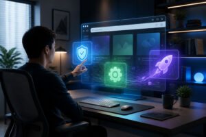 Interaction avec une interface numerique futuriste