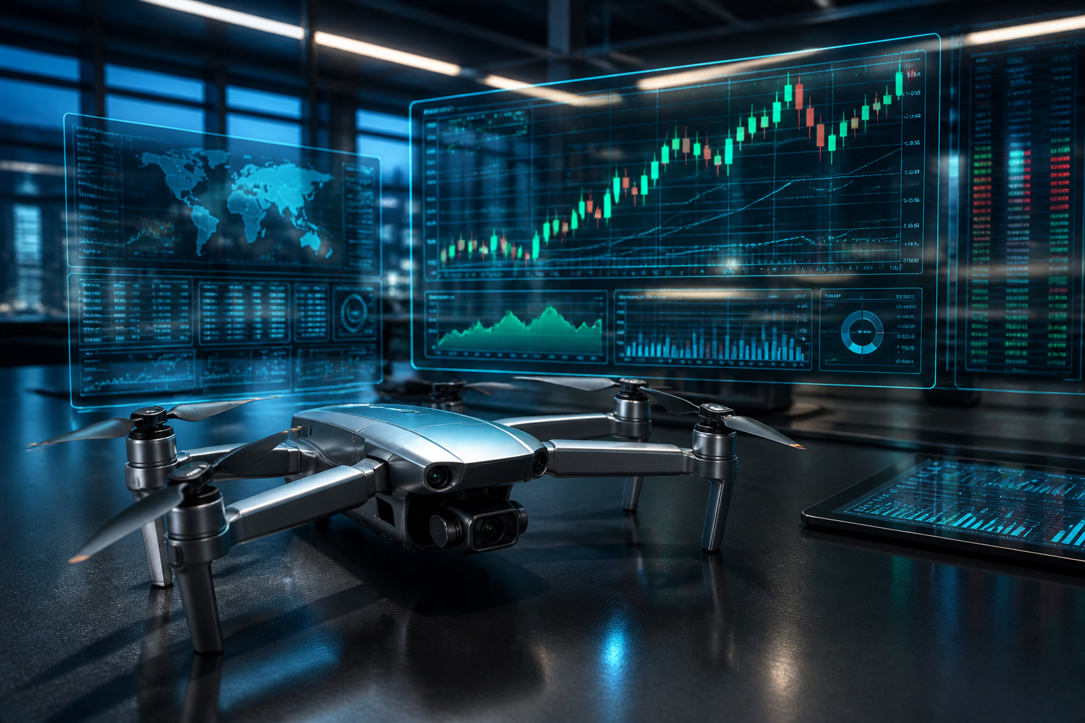 Drone et analyse boursiere futuriste