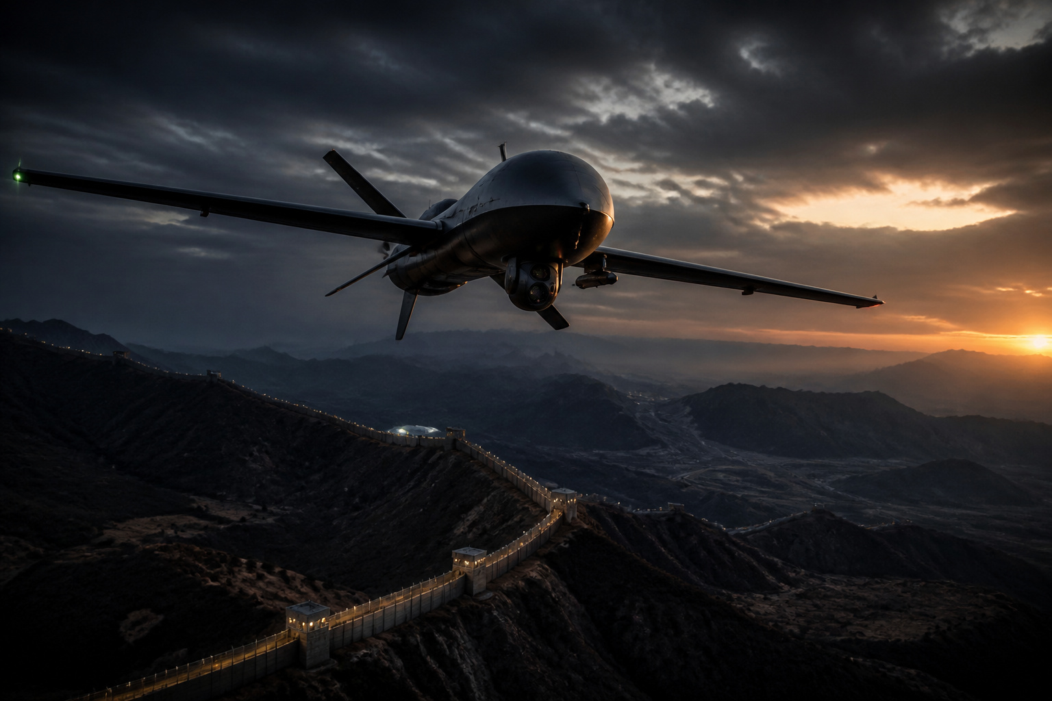 Drone de surveillance au crepuscule