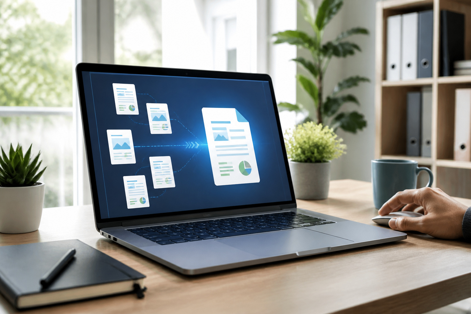 Fusion de documents pdf sur un bureau moderne