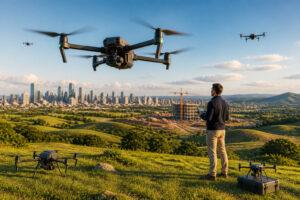 Drone professionnel en vol au dessus dun paysage