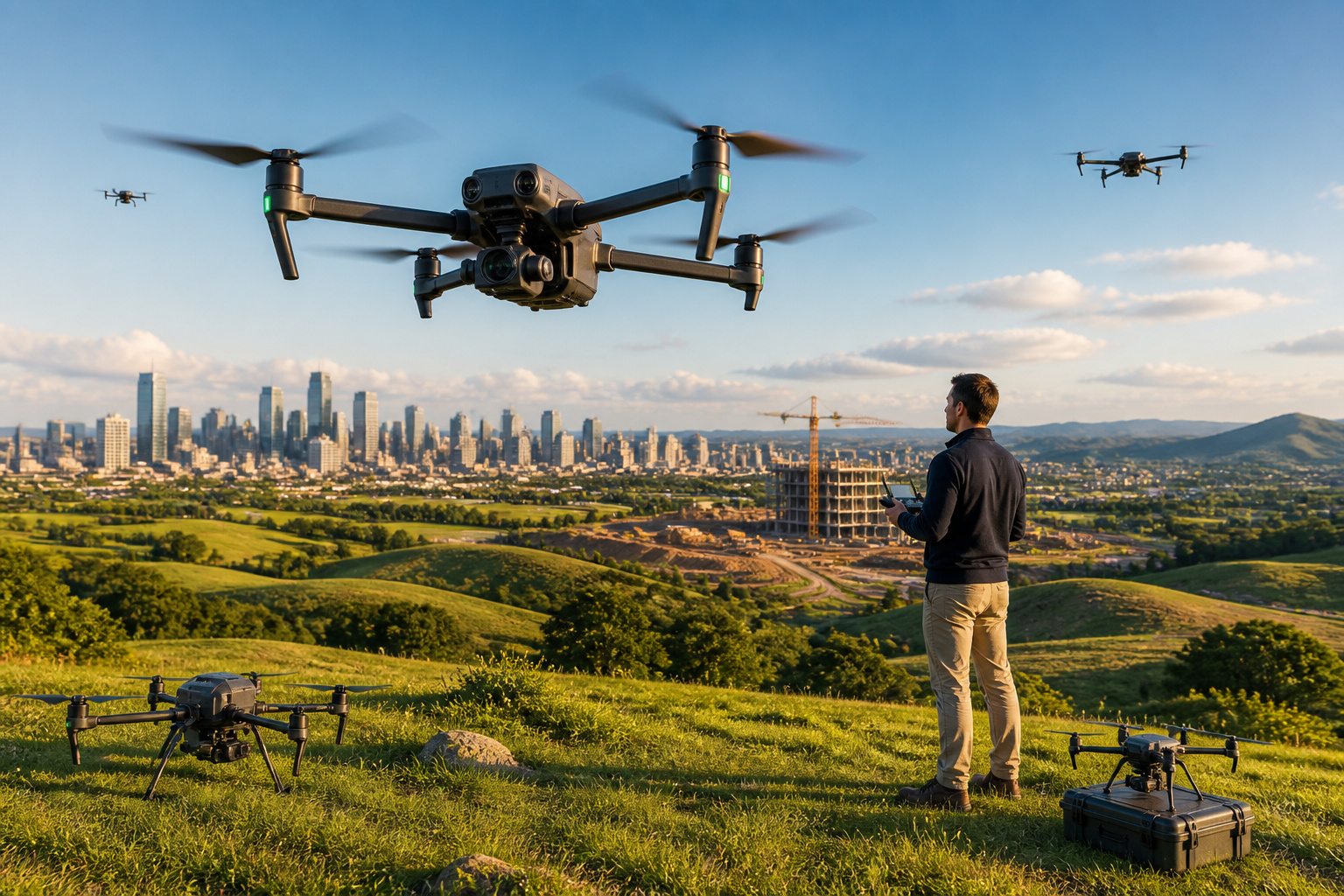 Drone professionnel en vol au dessus dun paysage