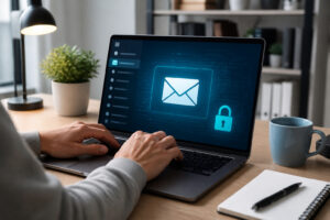 Mains sur le clavier messagerie securisee