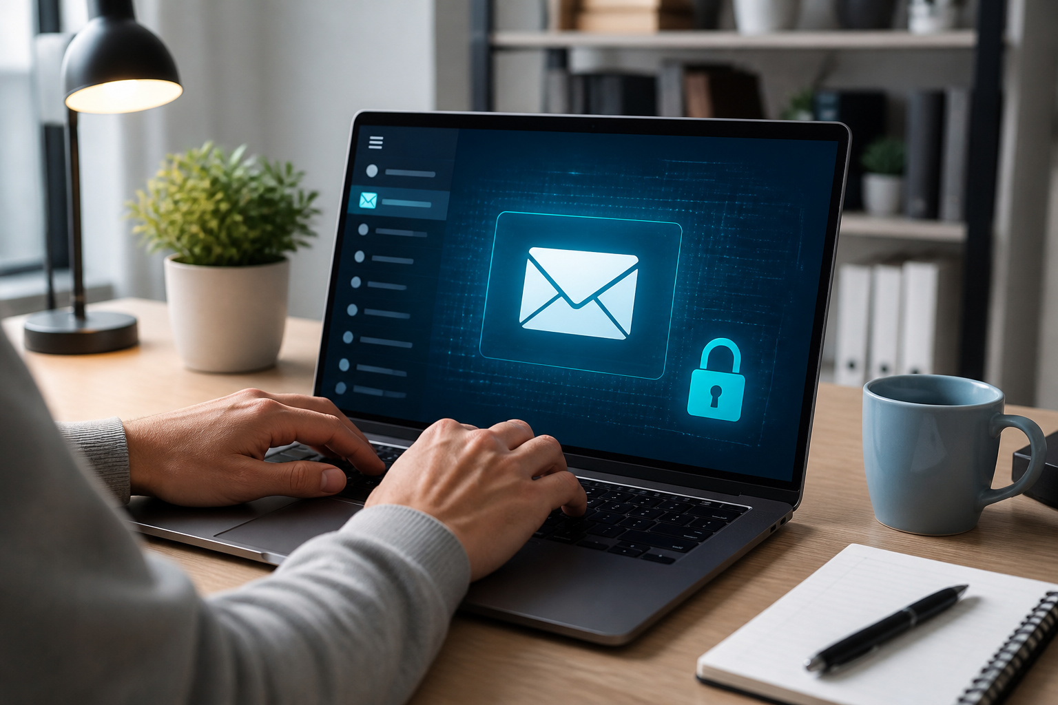 Mains sur le clavier messagerie securisee